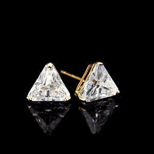 Diamonds in Triangle Logo - 1 CT TRIANGLE CUT CREATED DIAMOND STUD EARRINGS 14K SOLID YELLOW ...