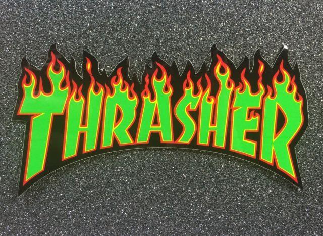 Green Flame Logo - Thrasher Green Flame Logo Large Sticker