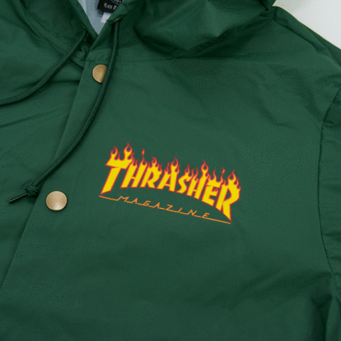 Green Flame Logo - Thrasher Flame Logo Coach Jacket Green – CrazeeCausa