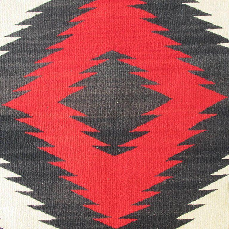 Red and White Geometric Logo - 1920s American Antique Navajo Rug with Geometric Design in Red