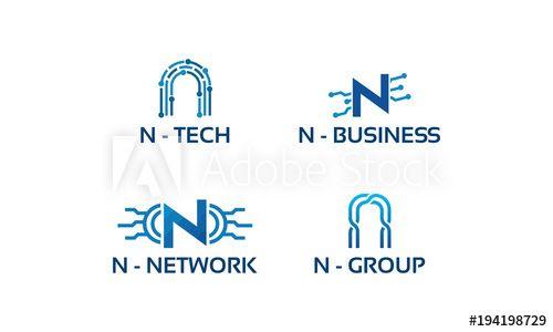 Cool N Logo - N initial Tech logo vector set, Cool N Initial Wire logo template ...