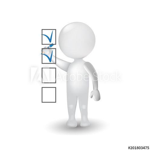 White with Blue People Logo - Survey 3D white people man with blue check list icon vector logo