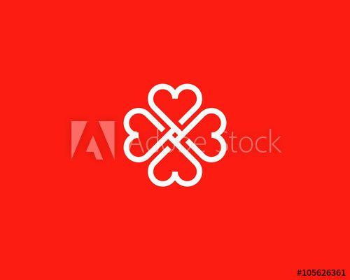 Heart Flower Logo - Four hearts social vector symbol. Heart cross logotype. Abstract ...