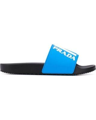 White with Blue People Logo - Find the Best Savings on Prada logo slides - Blue