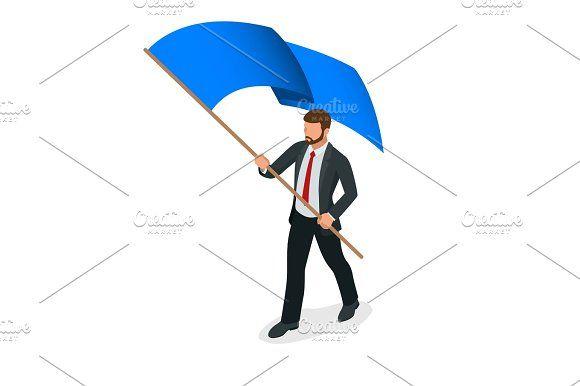 White with Blue People Logo - Isometric people. Man with blue flag isolated on white background ...