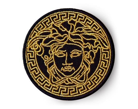 Black and Gold Versace Logo - Versace patch Black Gold Medusa Sew On Patch Brand patch Ready | Etsy