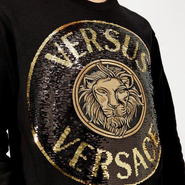 Black and Gold Versace Logo - Versus Versace Men's Round Logo Sweatshirt - Black/Gold - Free UK ...