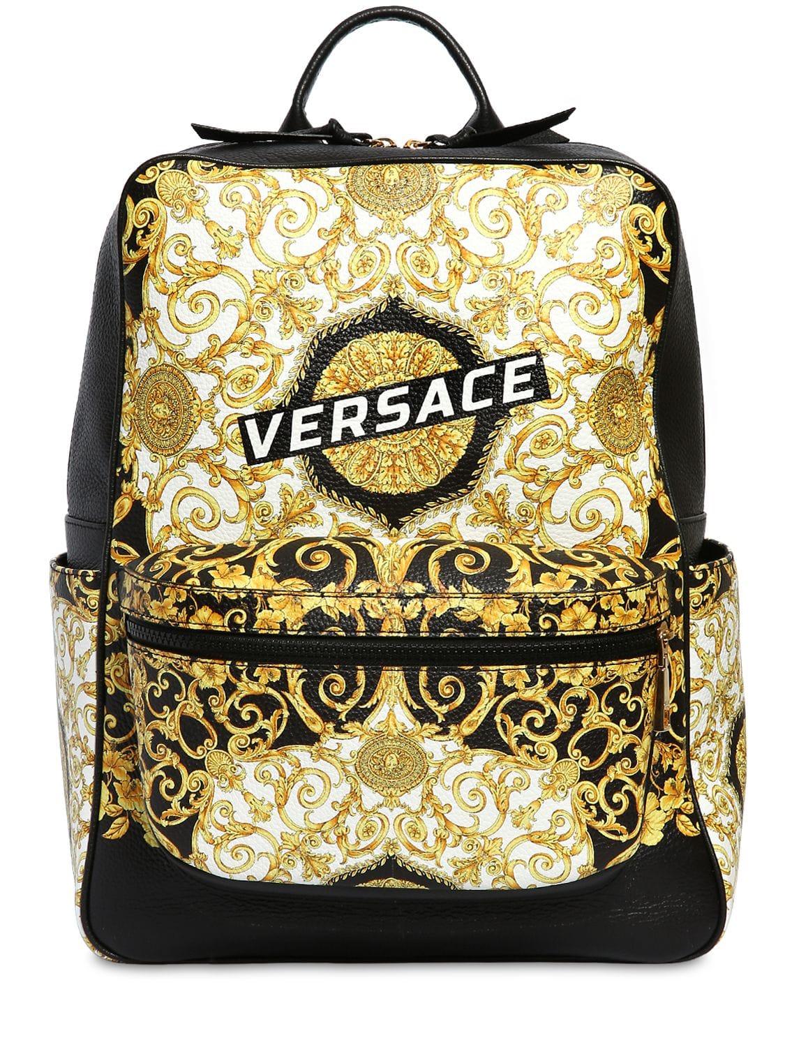 Black and Gold Versace Logo - Versace Logo Baroque Print Leather Backpack In Black/Gold ...