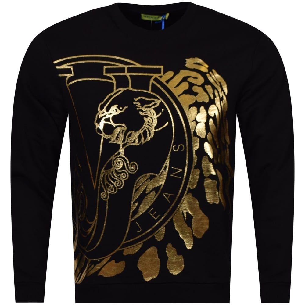 Black and Gold Versace Logo - VERSACE JEANS Versace Jeans Black Gold Logo Slim Sweatshirt