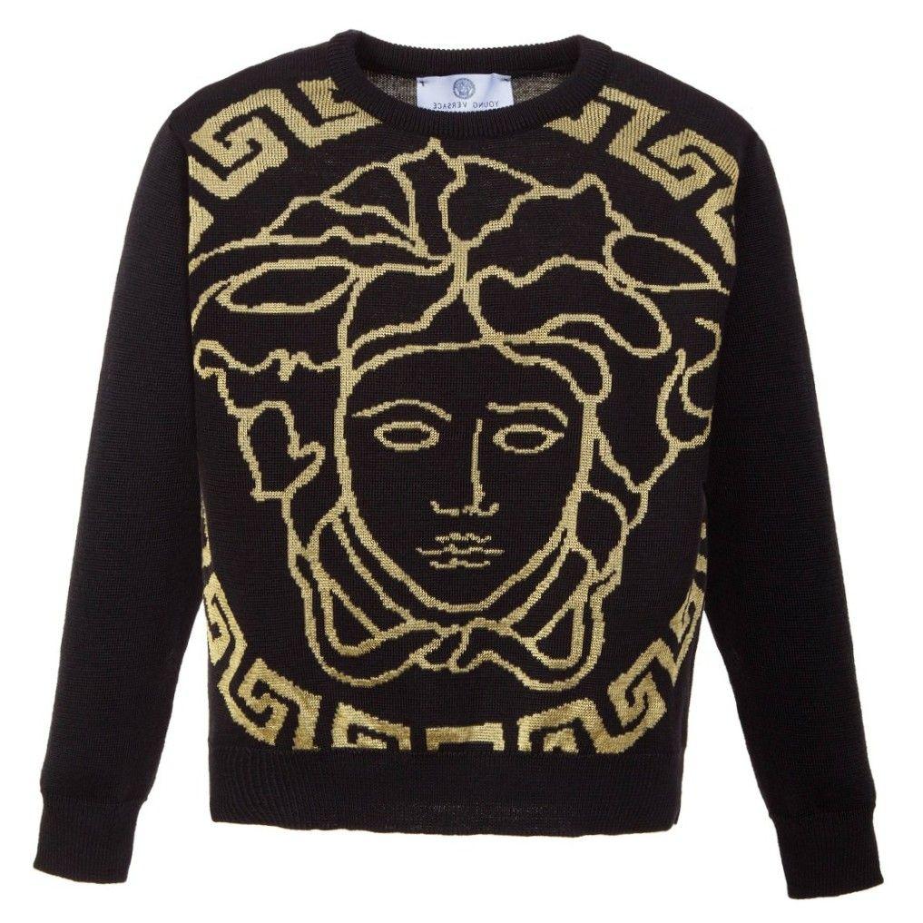 Black and Gold Versace Logo - Young Versace Boys Black & Gold Logo Sweater