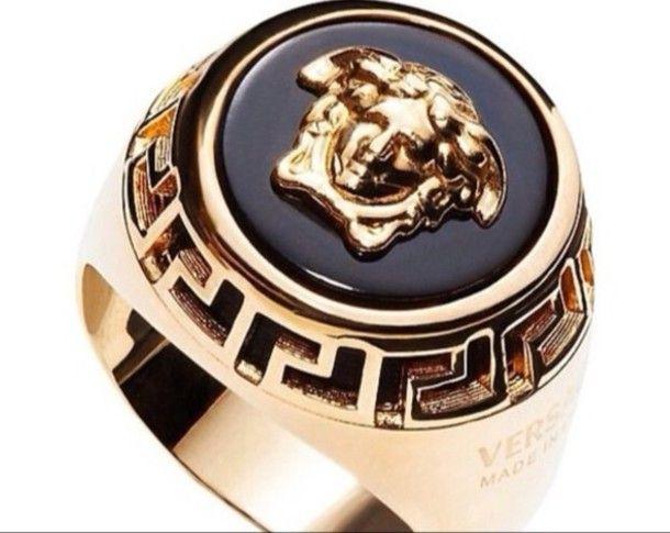 Black and Gold Versace Logo - jewels, versace, gold, black, ring - Wheretoget