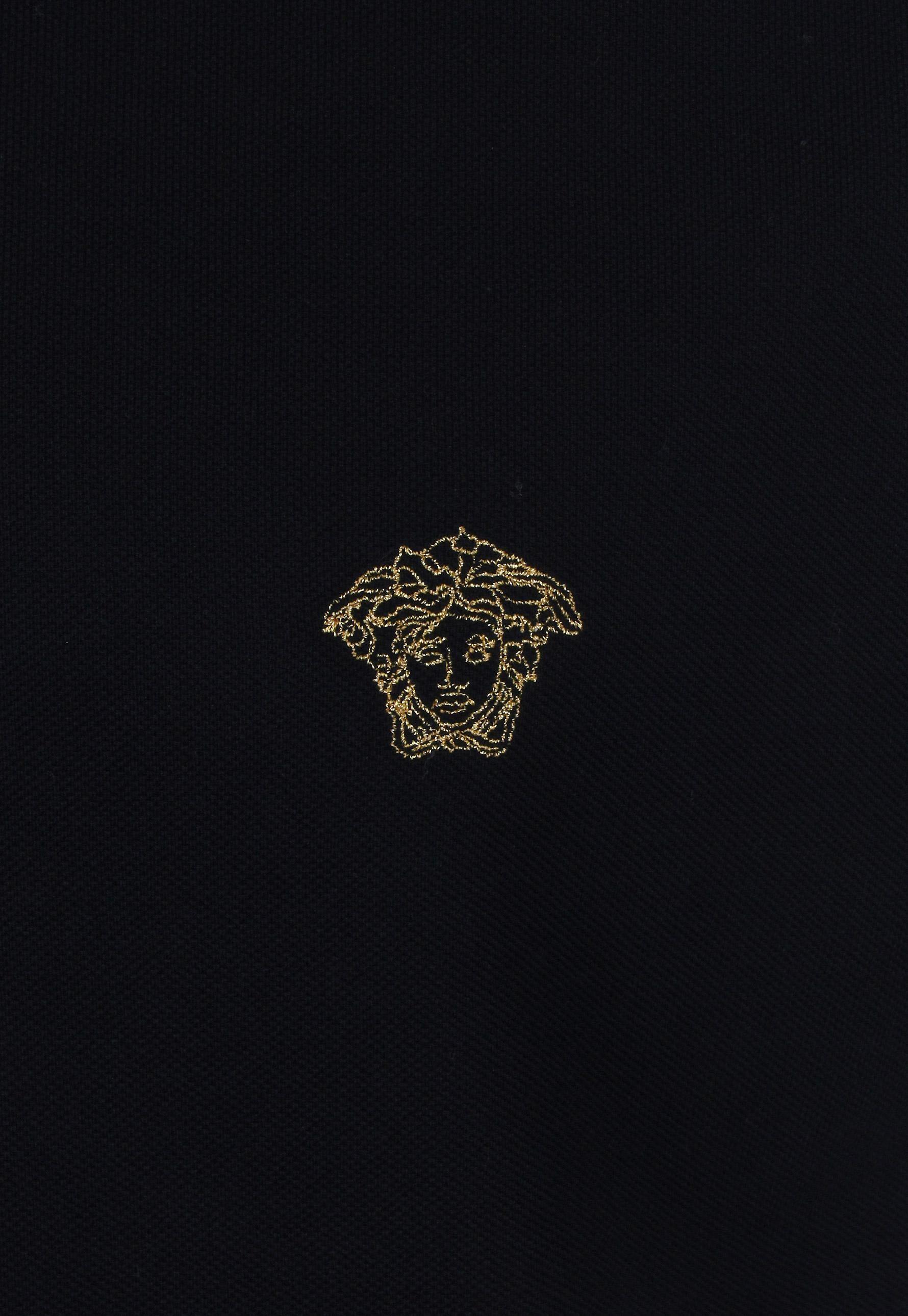 Black and Gold Versace Logo - Versace Embroidered Medusa Polo Shirt Black Gold In Black For Men