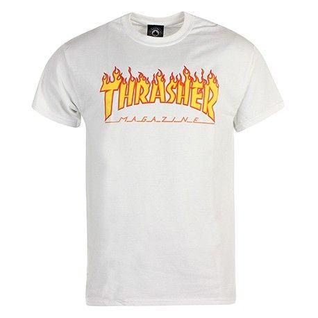 White Thrasher Logo - Tee Shirt Thrasher Logo Flame White