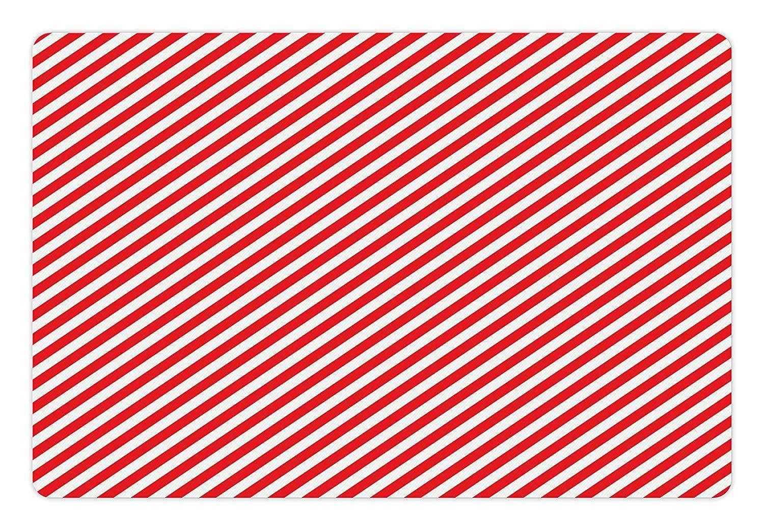 Red White Diagonal Rectangle Logo - Ambesonne Candy Cane Pet Mat for Food and Water