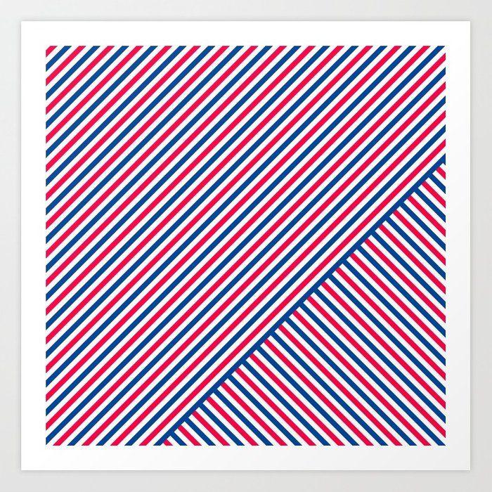 Red White Diagonal Rectangle Logo - Red White and Blue Diagonal Stripes Art Print by spotandstripe ...
