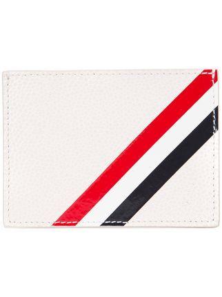 Red White Diagonal Rectangle Logo - Thom Browne Single Card Holder With Red, White And Blue Diagonal