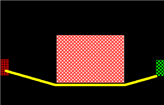 Red White Diagonal Rectangle Logo - Walking area (black), obstacle (diagonal red lines on white ground