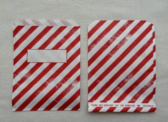Red White Diagonal Rectangle Logo - Goodie FAVOR GIFT BAGS Red White Striped Diagonal Shabby | Etsy