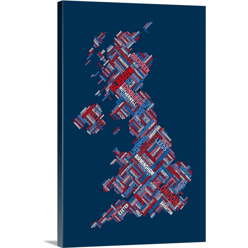 Red White Diagonal Rectangle Logo - GreatBigCanvas Great Britain UK City Text Map, Diagonal Text, Red