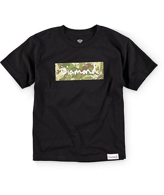 Diamond Clothing Brand Logo - Diamond Supply Co Boys DMND Camo Box Logo Black T Shirt