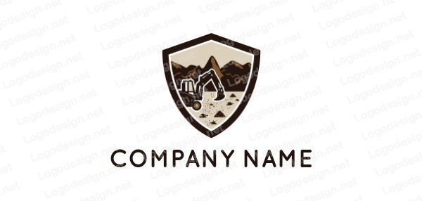 A F Inside Shield Logo - excavator and mountains inside shield | Logo Template by LogoDesign.net