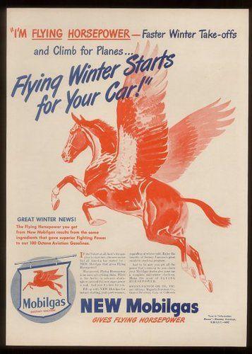 Red-winged Horse Logo - 1946 Red Pegasus Flying Horse Mobil Oil Gas Print Ad | Petroliana ...