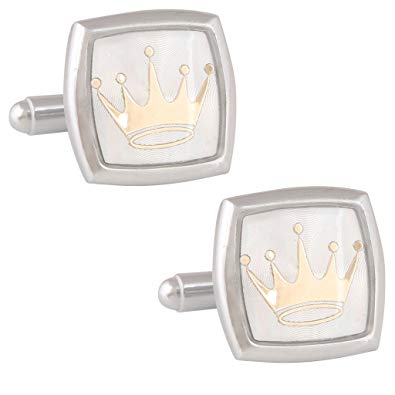 Silver Crown Logo - TRIPIN Men's Silver Crown Royal Logo Brass Cufflinks In A Gift Box