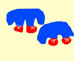 Red and Blue Blobs Logo - Amorphous blue blobs with red shoes