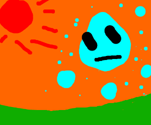 Red and Blue Blobs Logo - Blue blobs in an orange sky with a red sun - drawing by PiggyMasterGamer