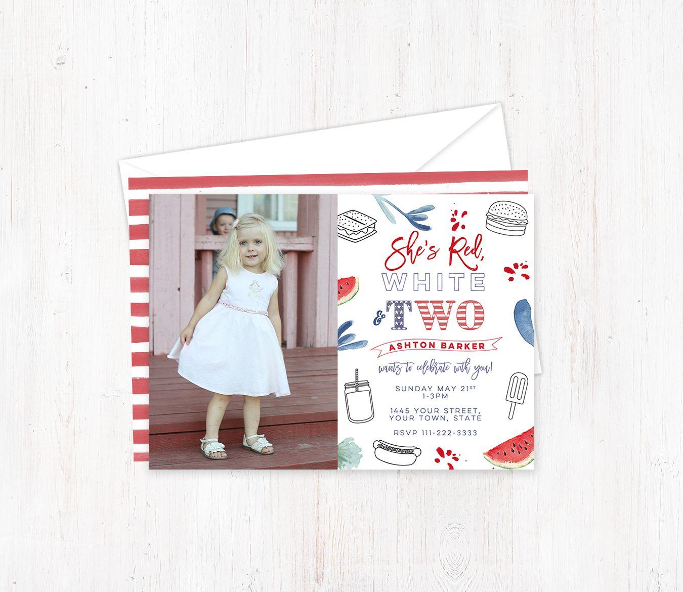 Two Red Girls Logo - Red White and TWO 2nd Birthday Invitations for Girl - Dulce Grace