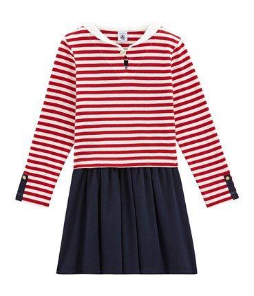 Two Red Girls Logo - Girl's two-in-one dress Red - Petit Bateau