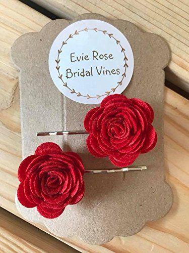 Two Red Girls Logo - Set of two red felted rose floral hair clip bows pins hair