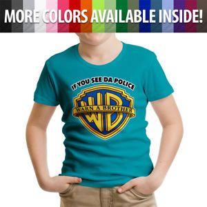 Funny Crew Logo - If You See Da Police Warn A Brother Funny Parody Logo Kids Crew Neck ...