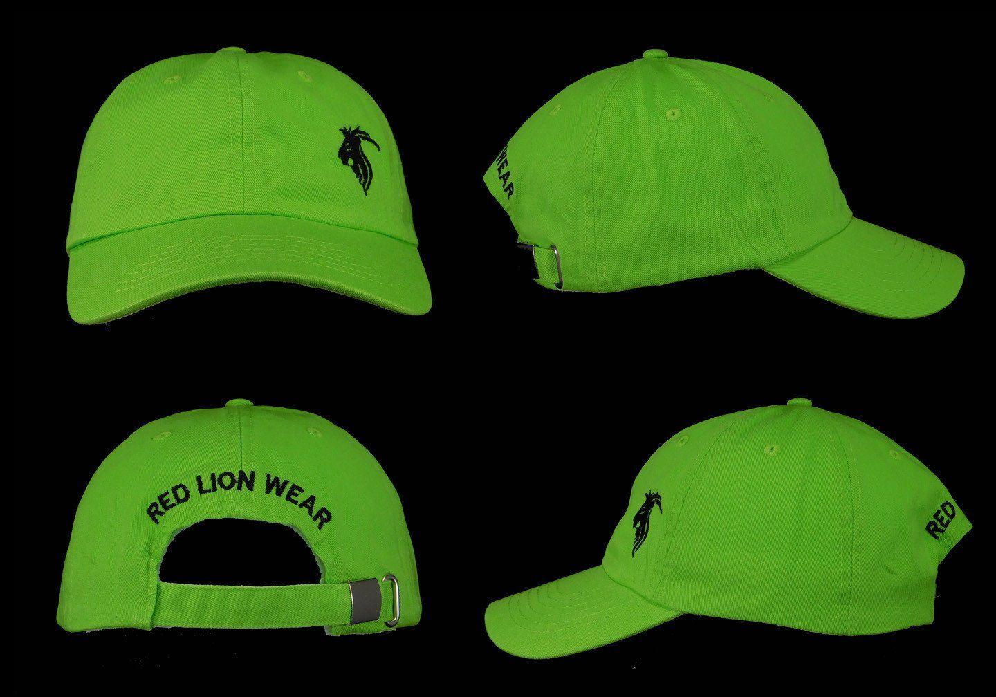 Black and Red Lion Logo - Neon Green Baseball Cap with Black Logo – Red Lion Wear