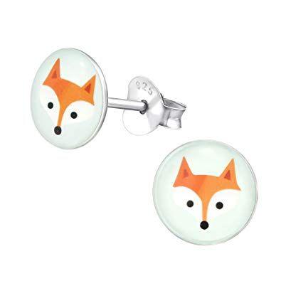 Brown Fox Head Logo - Laimons Children's 925 Sterling Silver Stud Earrings with a Brown ...