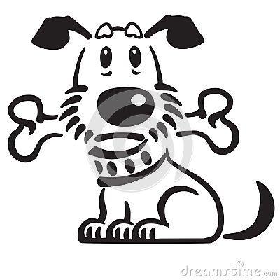 White Cartoon Dog Logo - Cartoon puppy dog with a bone in his mouth . Black and white vector ...