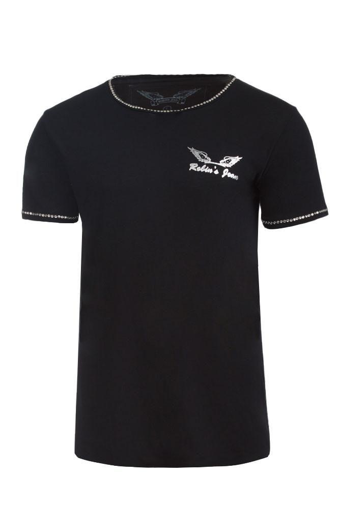 Silver Wings Logo - Robin's Jean Silver Wings Logo Clear Crystal Black Tee. Pure