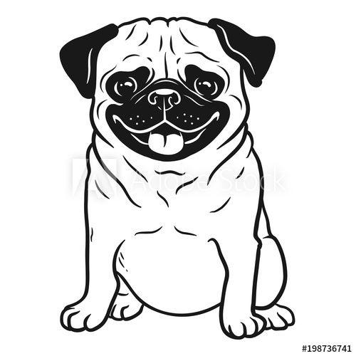 White Cartoon Dog Logo - Pug dog black and white hand drawn cartoon portrait. Funny happy ...