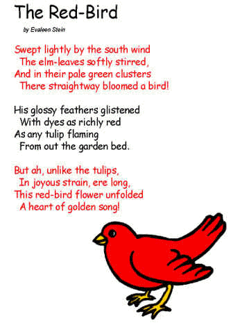 Red and Green with a Red Bird Logo - Poem The Red Bird By Evaleen Stein