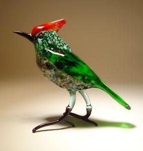 Red and Green with a Red Bird Logo - Blown Glass Figurine Murano Art animal Green Bird with a Red Crest