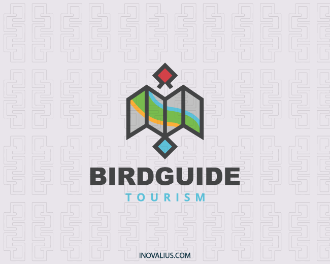 Red and Green with a Red Bird Logo - Stylized logo in the shape of a bird in conjunction with a map
