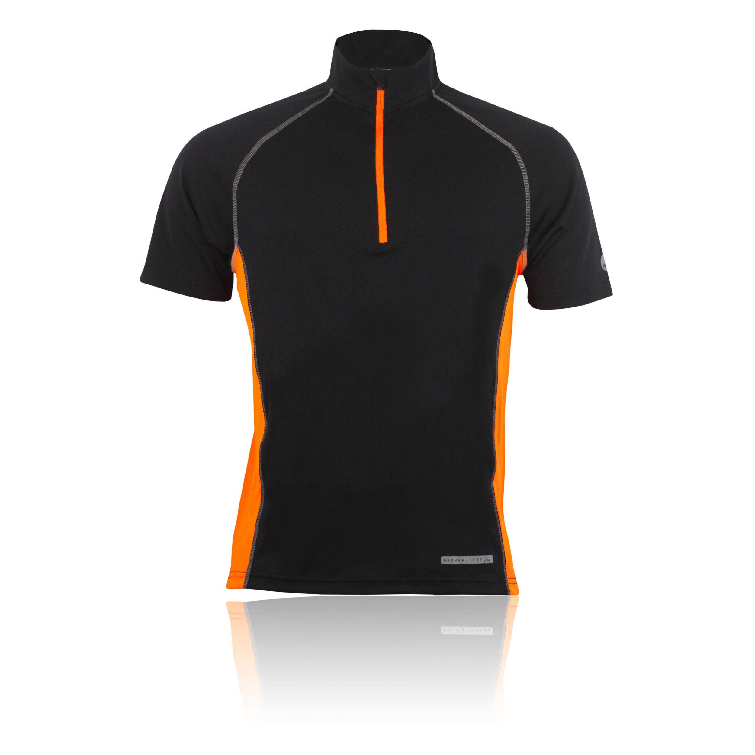Black Orange Sports Logo - Higher State Mens Black Orange Half Zip Short Sleeve Running Sports ...