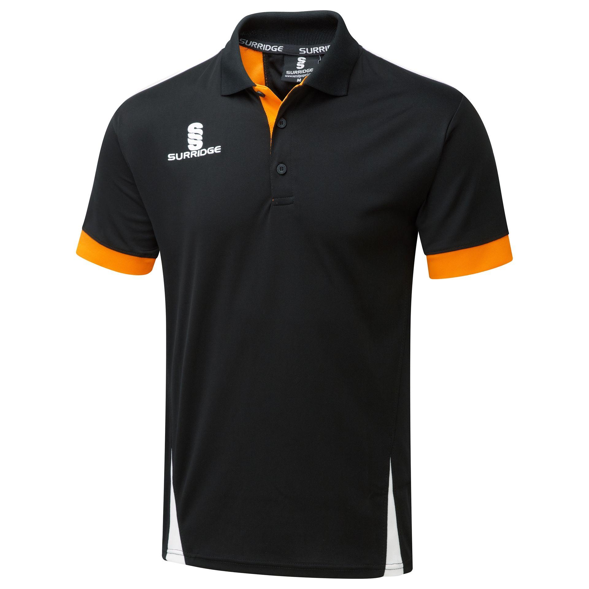 Black Orange Sports Logo - Surridge Sport - Blade Polo Shirt : Black / Orange / White