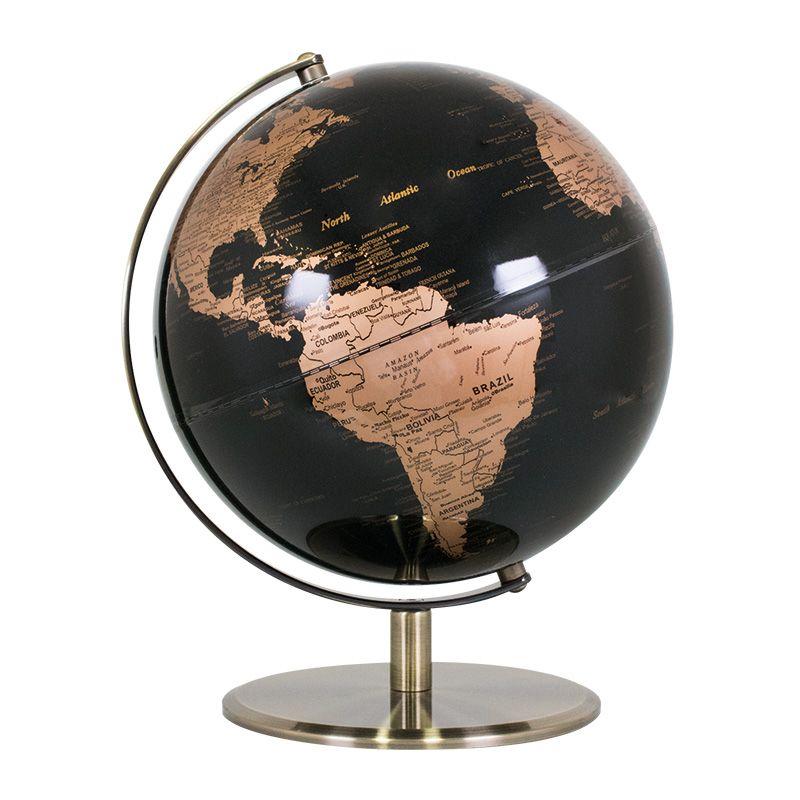 Black Gold Globe Logo - 25cm Black & Gold World Globe Capitals Metal Glossy Rotating ...