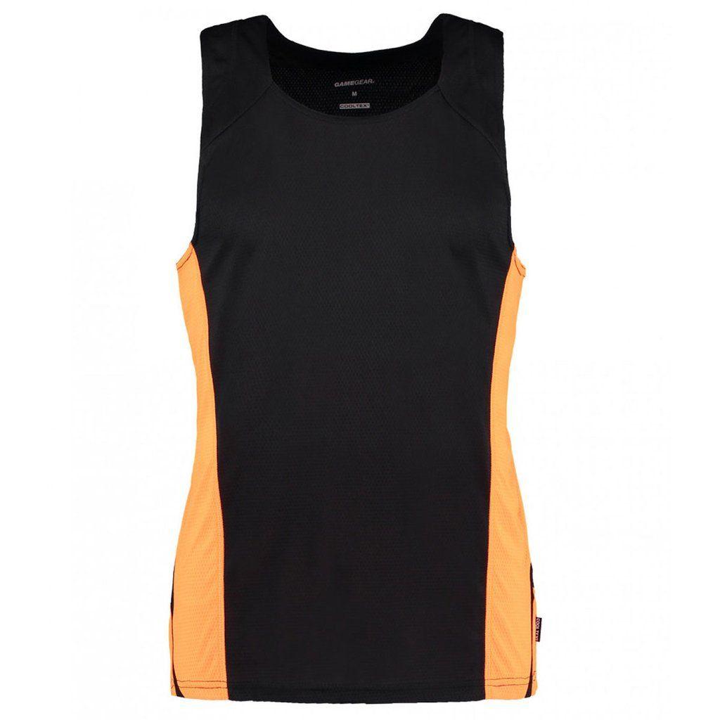 Black Orange Sports Logo - Gamegear Men's Black/Fluorescent Orange Cooltex Sports Vest