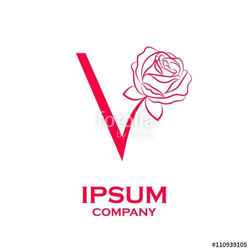Fashion Red Letter Logo - Letter V logo, Rose Flower Red, beauty and fashion logo Stock image