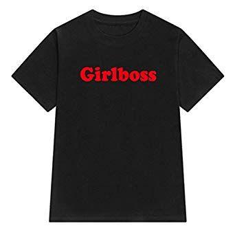 Fashion Red Letter Logo - TOOGOO(R) Women's New Summer Fashion T Shirts Red Letter Girl Boss