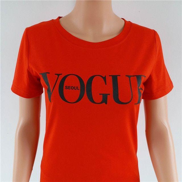 Fashion Red Letter Logo - New Summer T Shirt Women VOGUE High Cotton Fashion Red Letter