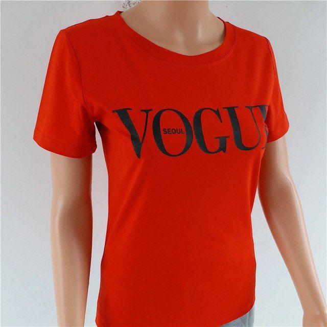 Fashion Red Letter Logo - 2018 New Summer T-Shirt Women VOGUE High Cotton Fashion Red Letter ...