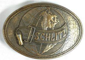Bronze Globe Logo - Vintage Schlitz Beer 3D Brass Belt Buckle Around The World Globe